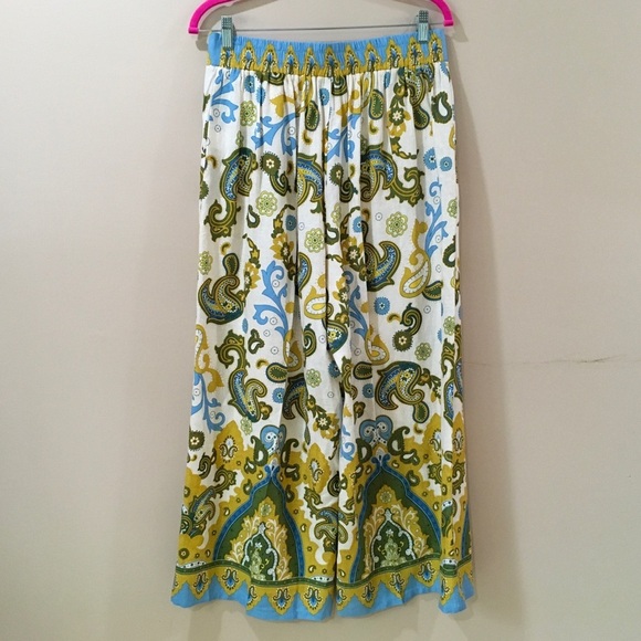 Haute Hippie Style Linen Pants Wide Leg Cropped Blue Cream Paisley Boho Sz M New - Picture 7 of 7